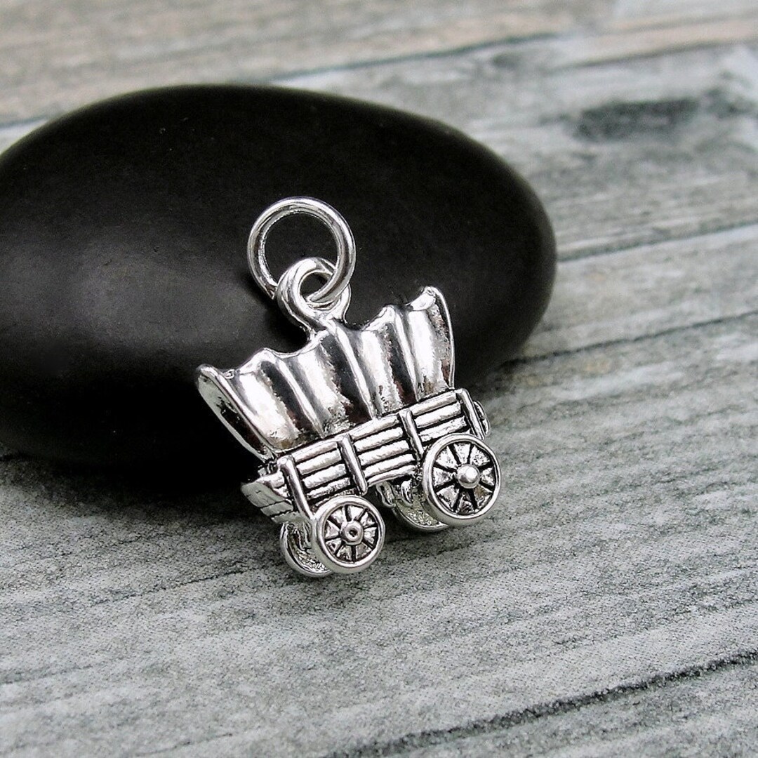 Silver Covered Wagon Charm, Conestoga Wagon Charm, Prairie Schooner Charm, Old West Charm