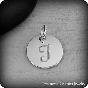 Stainless Steel Letter I Charm, Silver Engraved Letter I Round Disc Initial Charm, Cursive I Charm, Engraved Alphabet Script Font Pendant
