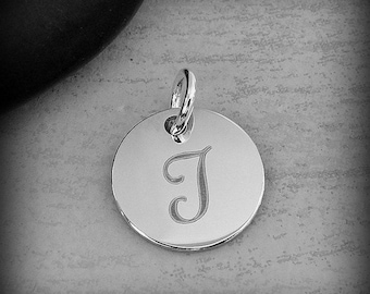 Stainless Steel Letter I Charm, Silver Engraved Letter I Round Disc Initial Charm, Cursive I Charm, Engraved Alphabet Script Font Pendant