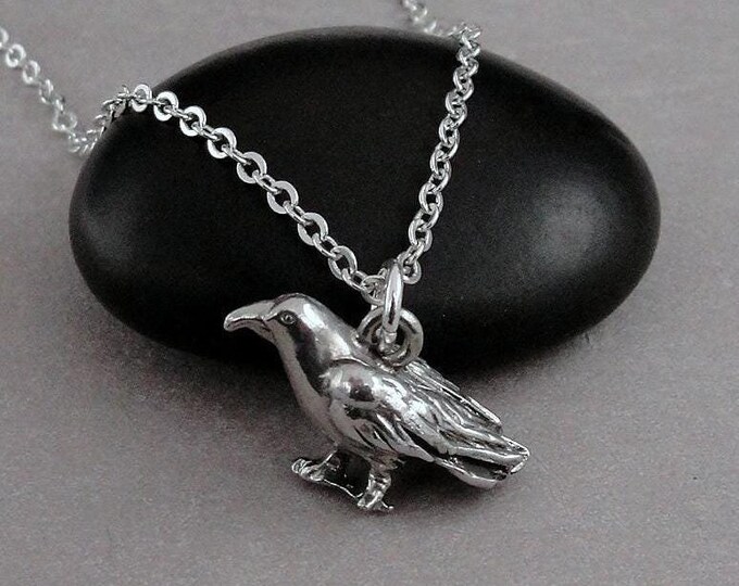 Crow Necklace, Silver Raven Charm Necklace, Rook Charm Necklace, 3D Raven Necklace, 3D Black Bird Necklace, Bird Lover Gift Jewelry