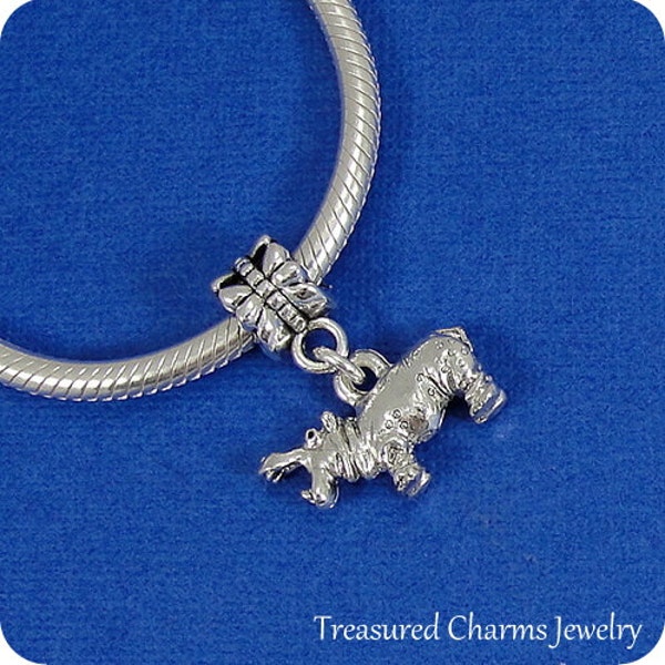Hippopotamus European Dangle Bead Charm - Silver Hippo Charm for European Bracelet