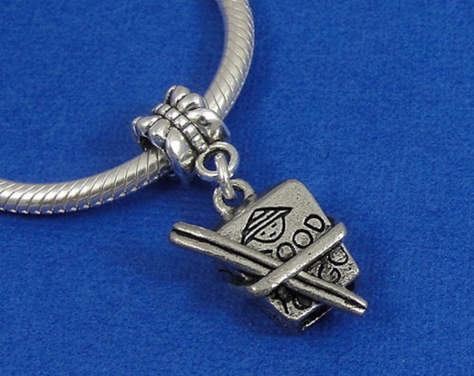 Chinese Takeout Food Box European Dangle Bead Charm - Silver Chinese Food Charm for European Bracelet