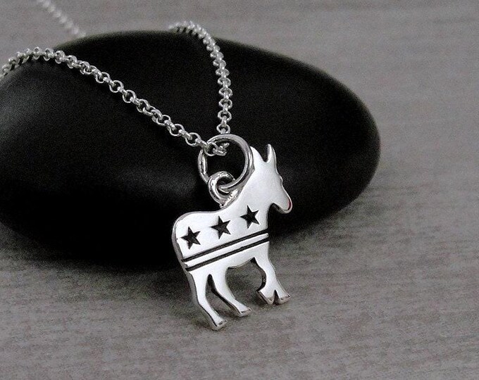 Democrat Donkey Necklace, Sterling Silver Democrat Charm on a Silver Cable Chain, Politics Charm Necklace, Democrat Gift, Democrat Jewelry