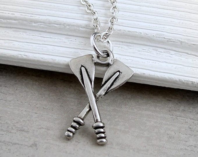 Rowing Oars Necklace, Silver Plated Boat Paddle Charm Necklace, Rowing Necklace, Rower Charm, Rowing Gift, Rowing Jewelry