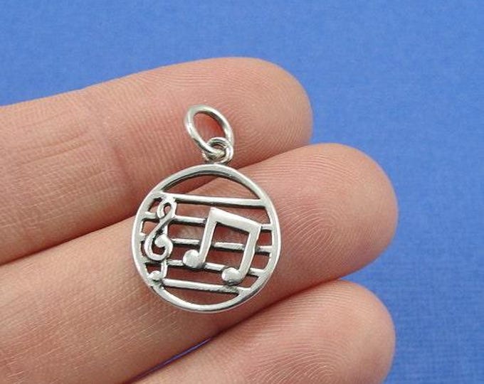 Music Notes and Treble Clef Charm - Sterling Silver Musical Note Treble Clef Charm for Necklace or Bracelet