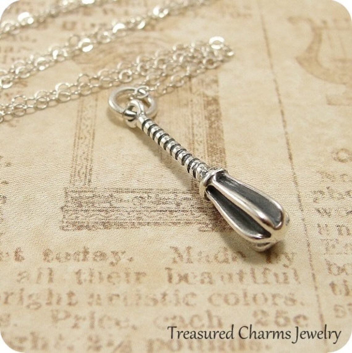 Whisk Necklace Sterling Silver Whisk Charm on a Silver Cable Etsy