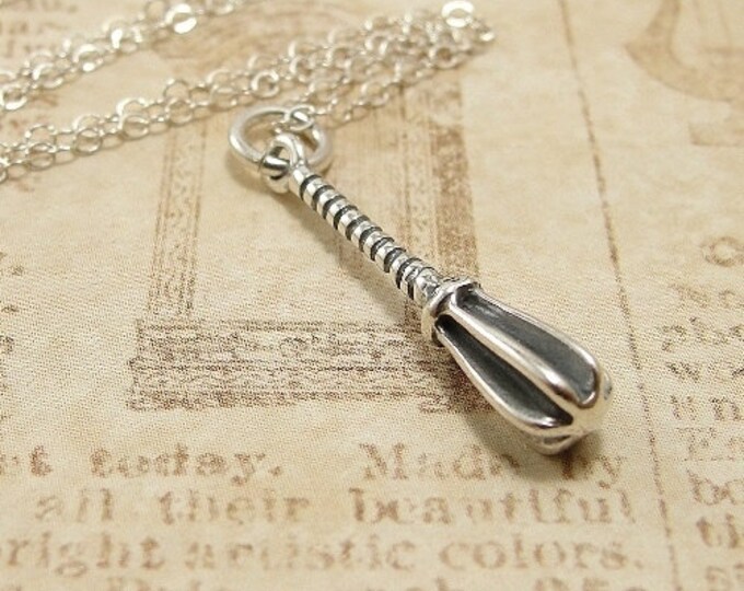 Whisk Necklace, Sterling Silver Whisk Charm on a Silver Cable Chain