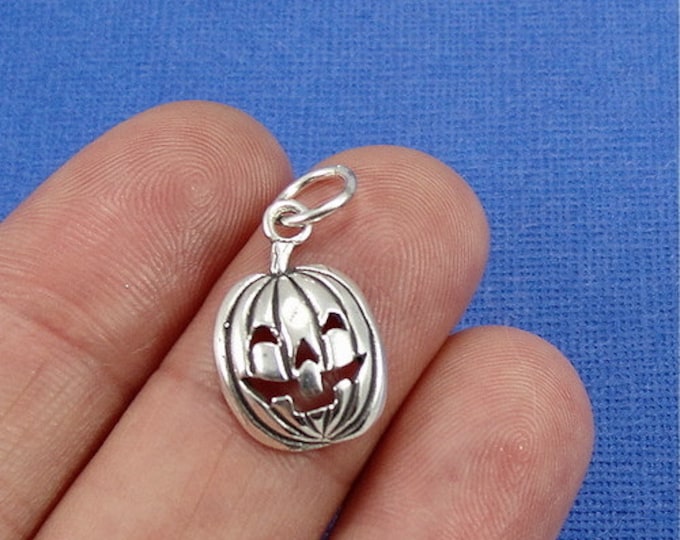 Jack O' Lantern Charm - Sterling Silver Jack O' Lantern Charm for Necklace or Bracelet