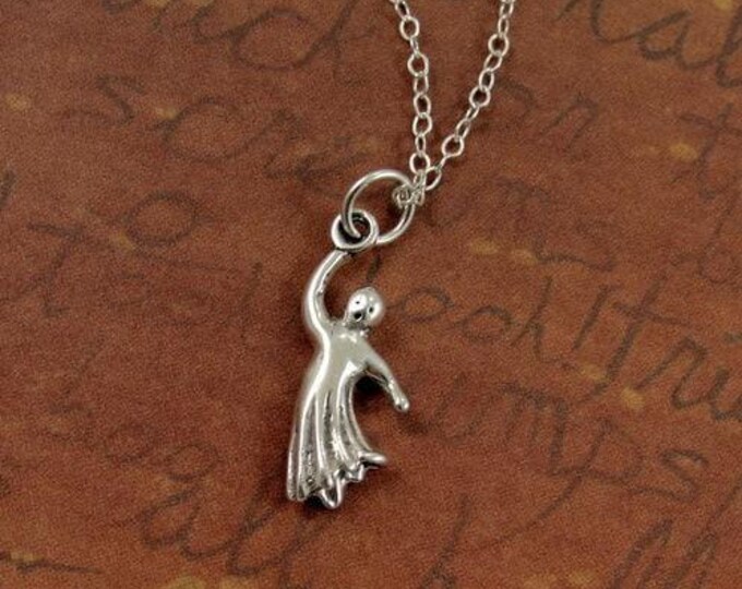 Ghost Necklace, Sterling Silver Ghost Charm on a Silver Cable Chain