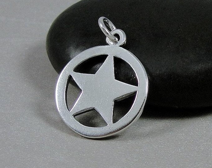 925 Sterling Silver Texas Star Charm, Lone Star State Charm, Sheriff Badge Charm, Texas Star Pendant, Texas Star Outline Charm