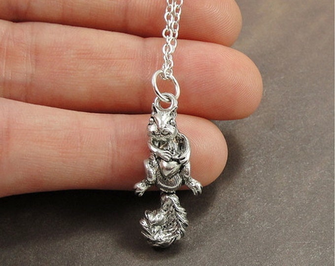 Squirrel Necklace, Silver Squirrel Charm on a Silver Cable Chain