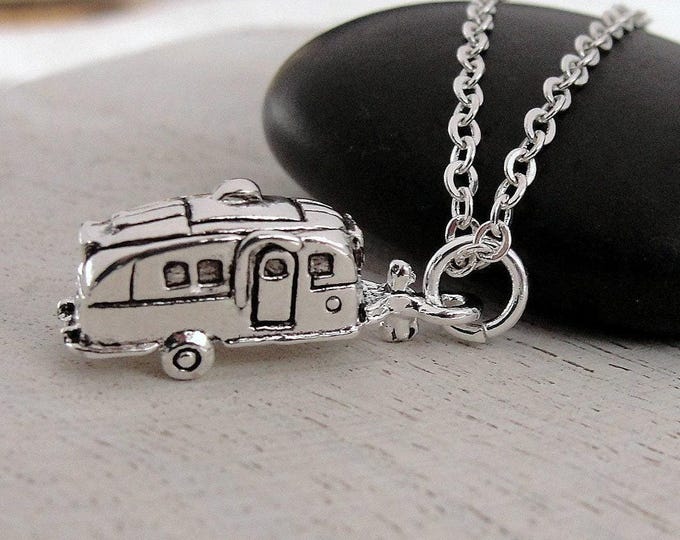 Camper RV Necklace, Silver Plated Camper Charm Necklace, Motorhome Necklace, Camping Charm Necklace, Travel Trailer Charm Necklace