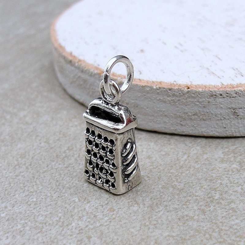 Handheld Cheese Grater Charm for Earrings Sterling Silver 3-D