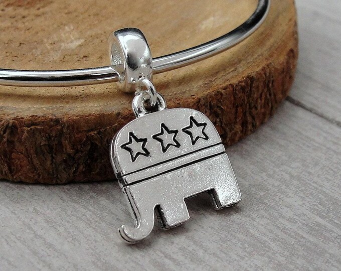 Republican Elephant European Charm, Silver Republican Dangle Charm, Republican Elephant Charm, Conservative Political Charm, Large Hole Bead