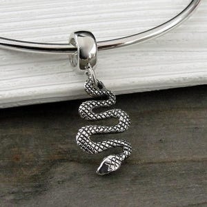 Snake European Charm, 925 Sterling Silver Rattlesnake Dangle Charm, Boa Constrictor Charm with Bail, Copperhead Charm, Python Charm Jewelry