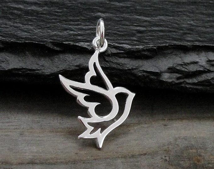 Peace Dove Charm, 925 Sterling Silver Dove Outline Charm for Necklace or Bracelet, Peace Bird Charm, Peace Dove Jewelry, Peace Dove Gift