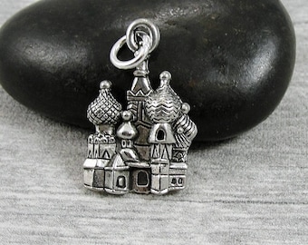 St. Basil's Cathedral Charm - Silver Plated Russian Cathedral Charm - Moscow Saint Petersburg Charm for Necklace or Bracelet