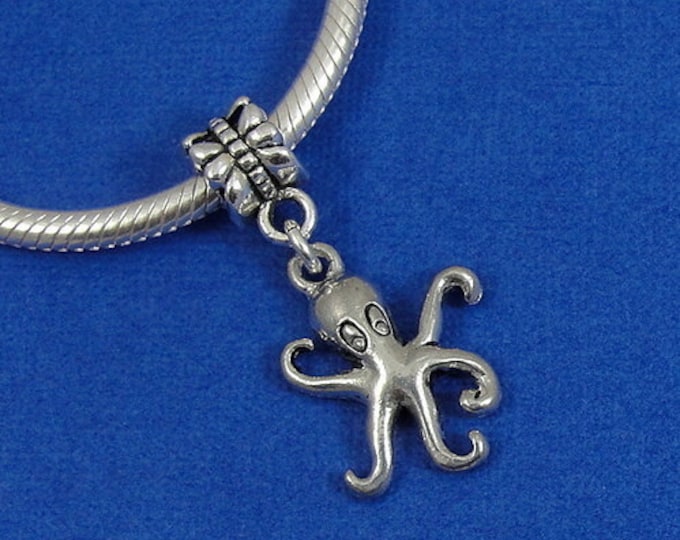 Octopus European Dangle Bead Charm - Silver Octopus Charm for European Bracelet