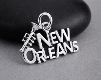 New Orleans Charm, 925 Sterling Silver New Orleans Charm for Necklace or Bracelet, Mardi Gras Charm, NOLA Pendant, New Orleans Souvenir