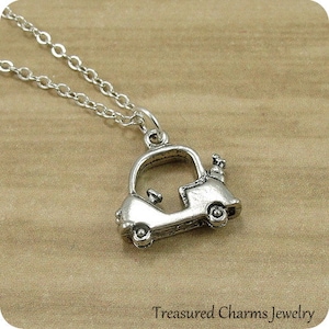 Silver Golf Cart Necklace, Golf Cart Charm, Golf Cart Pendant, Golfer Necklace, Golfing Necklace, 3D Golf Cart Charm Jewelry