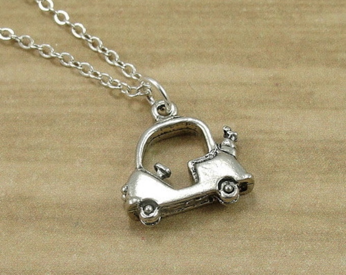 Silver Golf Cart Necklace, Golf Cart Charm, Golf Cart Pendant, Golfer Necklace, Golfing Necklace, 3D Golf Cart Charm Jewelry