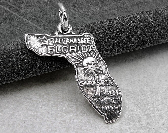 Florida Charm, 925 Sterling Silver Florida State Charm, Florida Shaped Charm, Florida Necklace Charm, Florida Souvenir Charm, Florida Gift