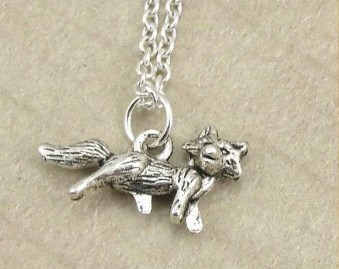 Little Fox Necklace, Silver Fox Charm on a Silver Plated Cable Chain