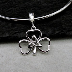 925 Sterling Silver Celtic Trinity Shamrock Dangle Charm, Celtic Clover European Charm, Irish Celtic Charm, Bracelet Charm, Large Hole Bead