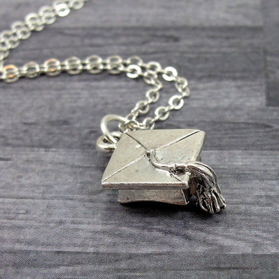 Graduation Cap Necklace Silver 
