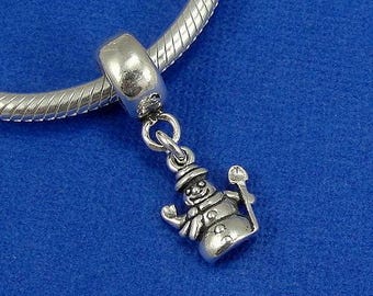 Tiny Snowman European Dangle Bead Charm - Sterling Silver Snowman Charm for European Bracelet