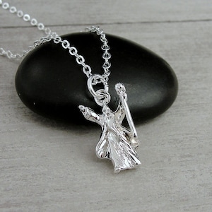 Wizard Necklace, Silver Plated Wizard Charm Necklace, Warlock Necklace, Sorcerer Necklace, Sorcerer Charm, Wizard Gift, Wizard Jewelry