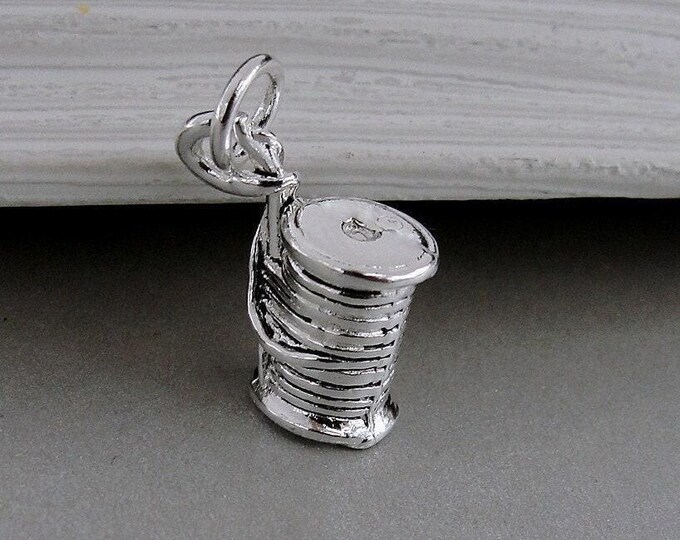 Sewing Charm, Silver Spool of Thread Charm for Necklace or Bracelet, Quilting Charm, Seamstress Charm, Sewing Gift, Sewing Jewelry