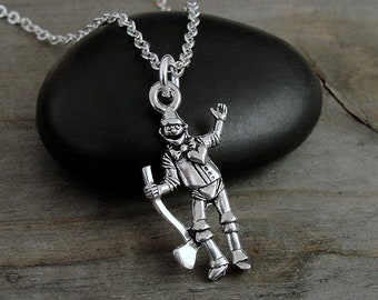 TIn Man Necklace, Silver Plated Tin Man Charm, Tin Man Pendant, Tin Man Gift, Tin Man Jewelry