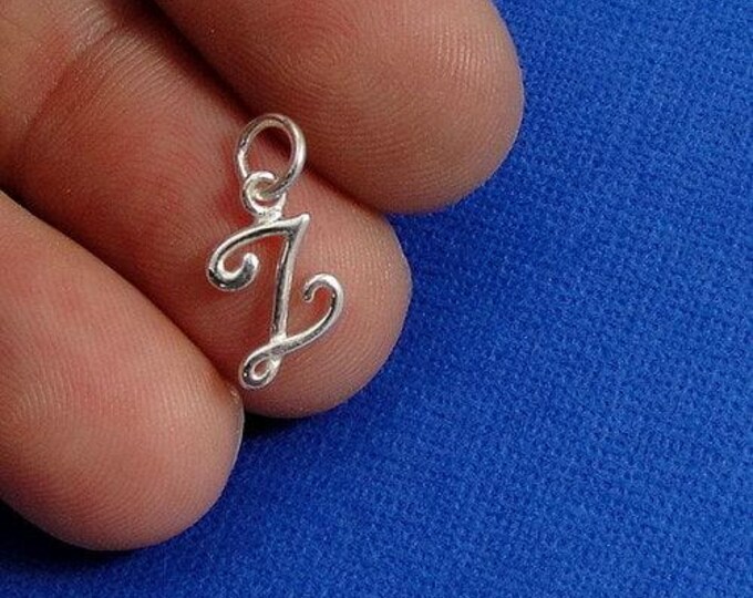 Script Letter Z Initial Charm - Sterling Silver Cursive Letter Z Alphabet Charm