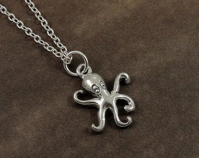 Octopus Necklace, Silver Octopus Charm on a Silver Cable Chain