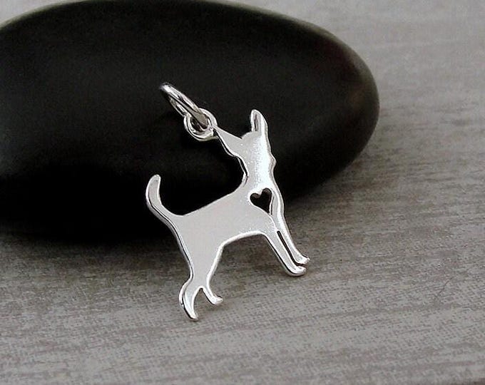 Chihuahua Charm, Sterling Silver Chihuahua Heart Charm, Chihuahua Pendant, Chihuahua Heart Cutout Charm, Chihuahua Gift, Chihuahua Jewelry