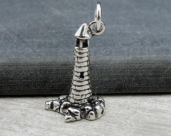 Lighthouse Charm, Sterling Silver Beacon Charm for Necklace or Bracelet, Watchtower Charm, Nautical Charm, Sailor Charm, Lighthouse Gift