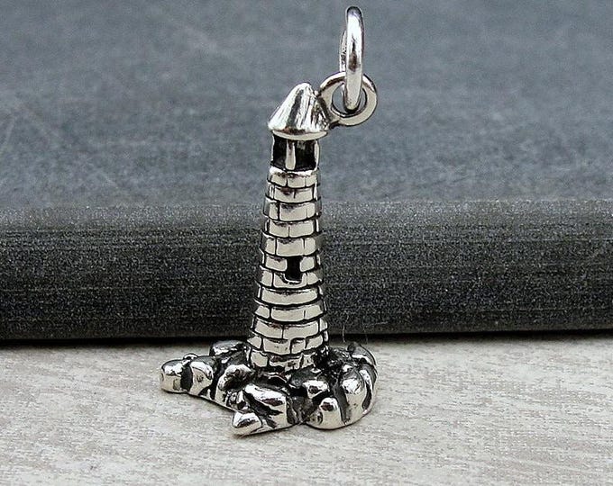 Lighthouse Charm, Sterling Silver Beacon Charm for Necklace or Bracelet, Watchtower Charm, Nautical Charm, Sailor Charm, Lighthouse Gift