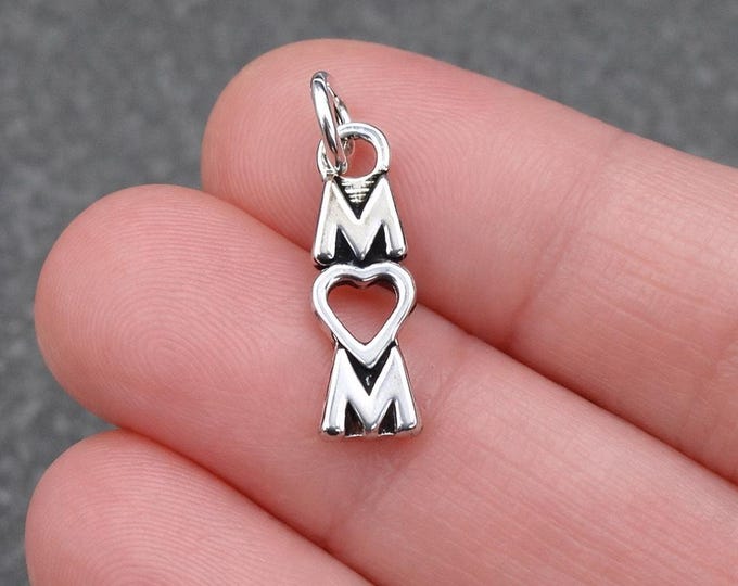 Silver Mom Heart Charm for Necklace or Bracelet, Mother's Day Pendant, Mommy Gift Jewelry