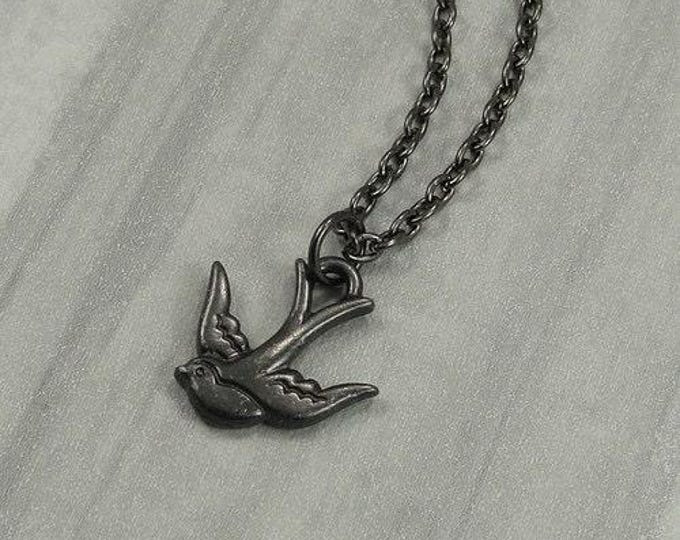 Swallow Necklace, Gunmetal Swallow Charm on a Black Gunmetal Chain