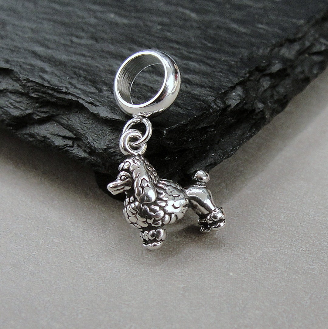 925 Sterling Silver Poodle Dangle Bead Charm, Tiny Toy Poodle European