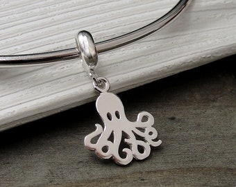 Octopus European Dangle Bead Charm - Sterling Silver Octopus Charm for European Bracelet - Sea Creature Charm - Nautical Charm