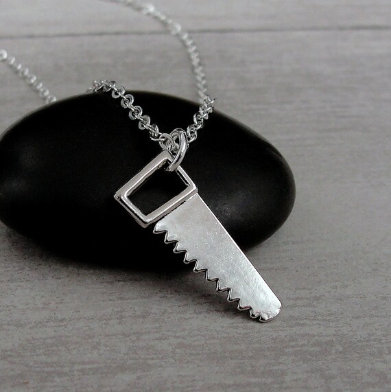 Carpenters Tool Hand Saw Charm Charm Sterling Silver Double-Sided Design Carpenters Tool Hand Saw Charm Charm Sterling Silver Double-Sided Design