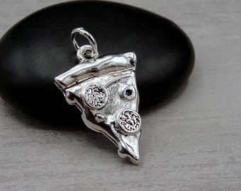 Silver Pizza Charm, Pepperoni Pizza Charm, Pepperoni Pizza Pendant, Slice of Pizza Charm, Pizza Lover Charm, Pizza Gift, Best Friends Gift
