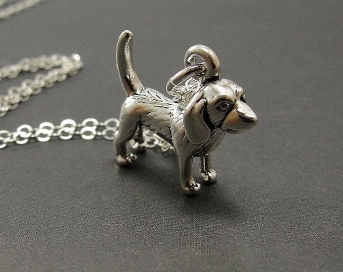 Beagle Dog Necklace, Sterling Silver Beagle Hound Dog Charm on a Silver Cable Chain