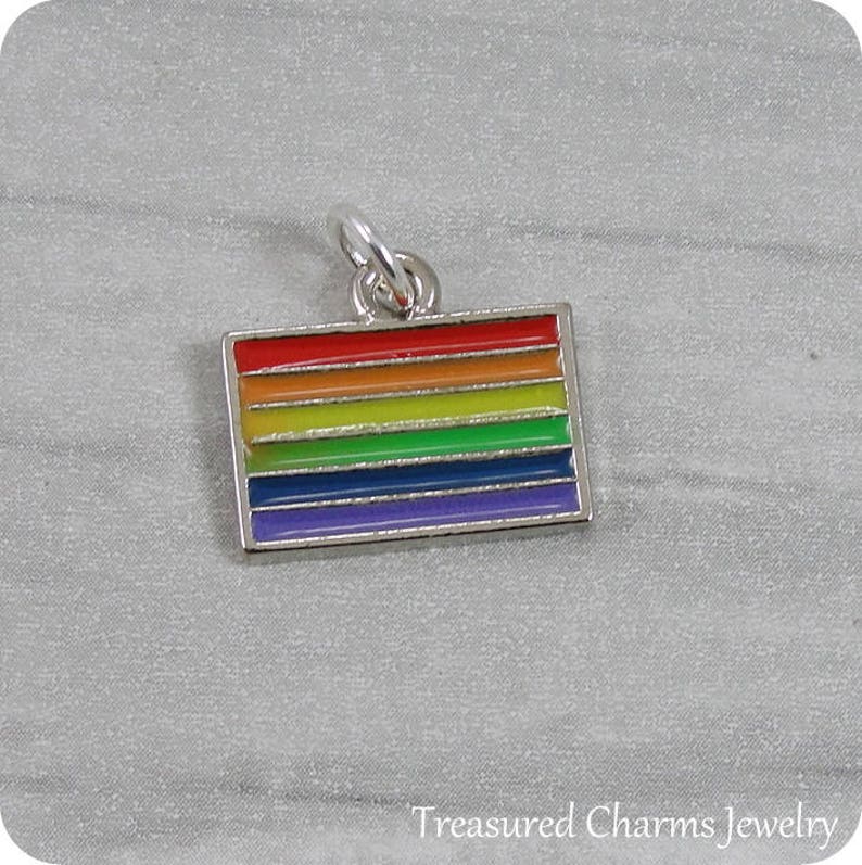 LGBTQ Pride Flag Charm Silver Plated Rainbow Gay Pride Charm for Necklace or Bracelet image 2