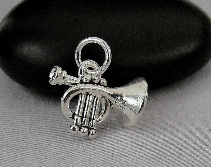 Trumpet Charm, Silver Trumpet Charm for Necklace or Bracelet, Musical Instrument Gift, Brass Instrument Charm, Trumpet Player Gift