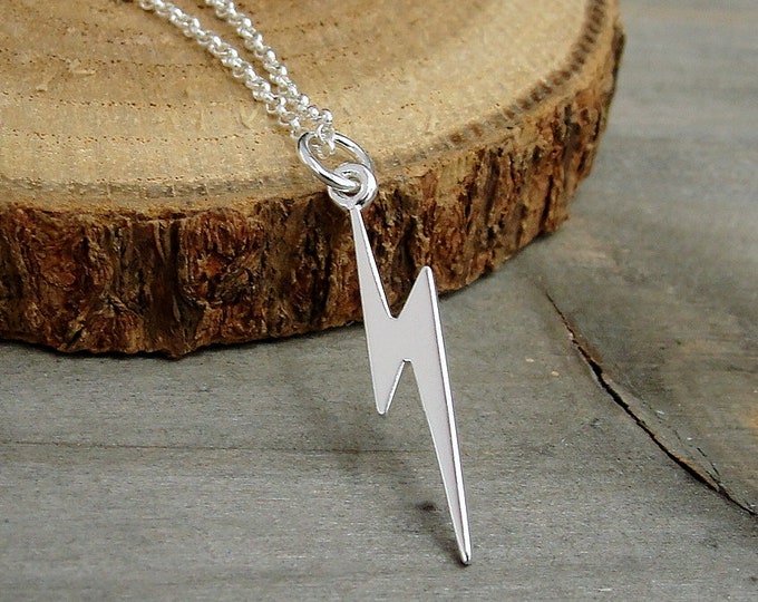 Lightning Bolt Necklace, 925 Sterling Silver Lightning Bolt Charm on a Silver Cable Chain, Lightning Charm, Thunderstorm Charm, Weather Gift