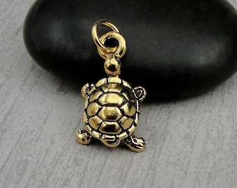 Gold Turtle Charm, Gold 3D Turtle Charm for Necklace or Bracelet, Tortoise Charm, Turtle Pendant, Turtle Themed Jewelry, Turtle Lover Gift