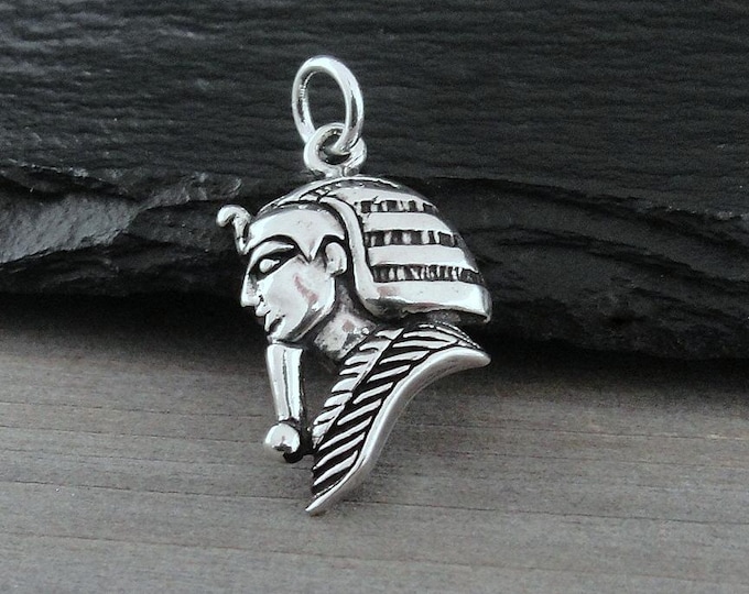 Egyptian Pharaoh Charm, Sterling Silver King Tut Necklace Charm, King Tut Charm, Ancient Egypt Charm, Egyptian Charm, 925 Pharaoh Pendant